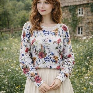 Anna Melani Made In Italy Floral Dolman Sleeve CottageCore Sweater Size L